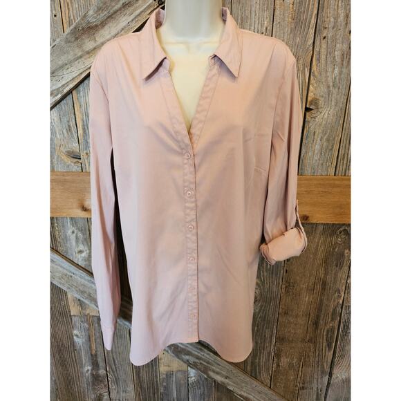 Elle size xl light pink roll tab sleeve button up Career business casual euc - Picture 1 of 7